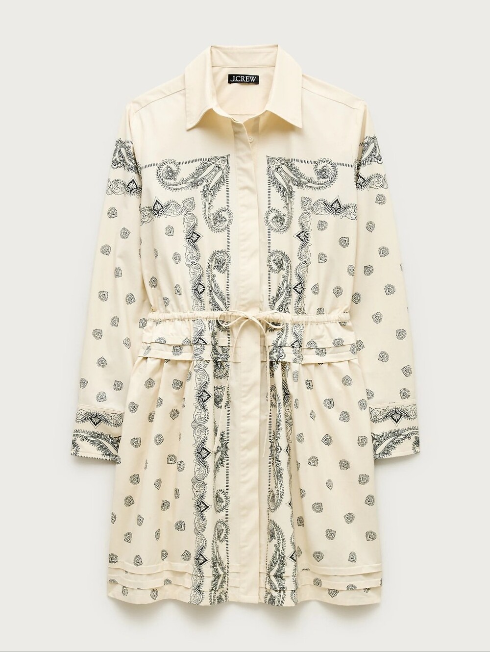J. Crew Elena mini shirt-dress bandana-print Natural Black cotton poplin 10 - Picture 1 of 12